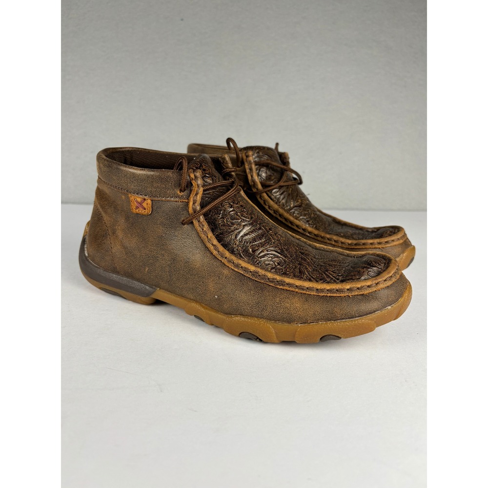 Twisted X Driving Moc Floral Embossed Leather Shoes Brown WMNS 6 1/2 WDM0079